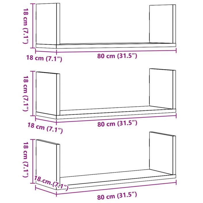 Étagères murales 3 pcs blanc 80x18x18 cm bois d'ingénierie - Photo n°10