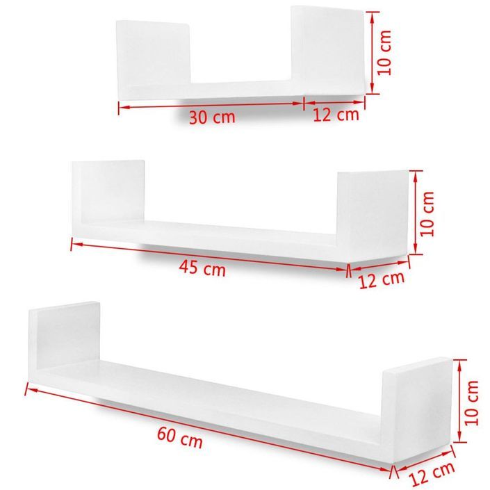 Étagères murales 3 pcs Forme de U MDF Blanc - Photo n°5