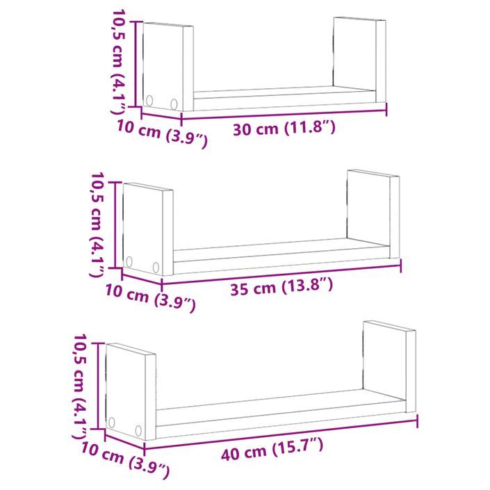 Étagères murales 3 pcs vieux bois bois d'ingénierie - Photo n°10