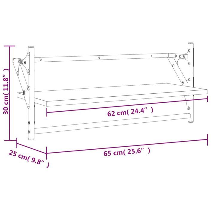 Étagères murales avec barres 2 pcs chêne sonoma 65x25x30 cm - Photo n°9