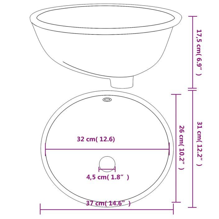 Évier de salle de bain blanc 37x31x17,5 cm ovale céramique - Photo n°9