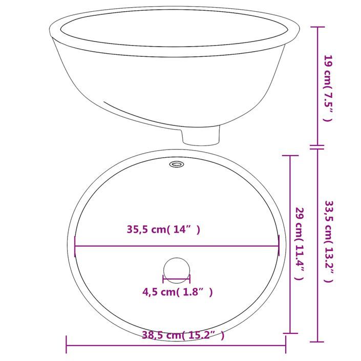 Évier de salle de bain blanc 38,5x33,5x19 cm ovale céramique - Photo n°9