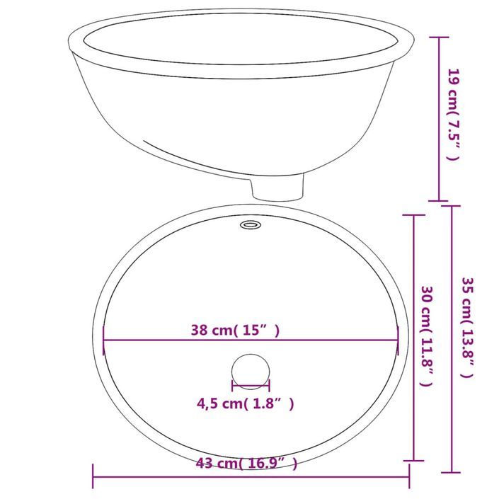 Évier de salle de bain blanc 43x35x19 cm ovale céramique - Photo n°9