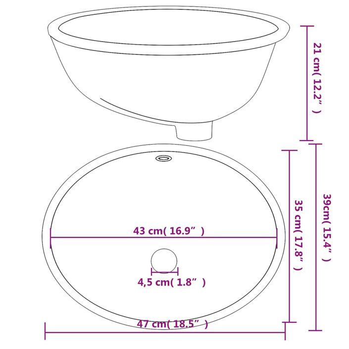 Évier de salle de bain blanc 47x39x21 cm ovale céramique - Photo n°9