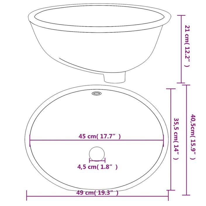 Évier de salle de bain blanc 49x40,5x21 cm ovale céramique - Photo n°9