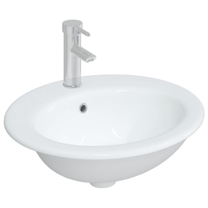 Évier de salle de bain blanc 52x46x20 cm ovale céramique - Photo n°3