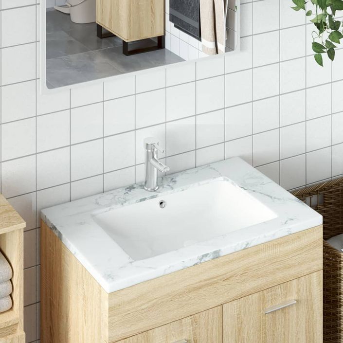 Évier de salle de bain blanc 60x40x21cm rectangulaire céramique - Photo n°1