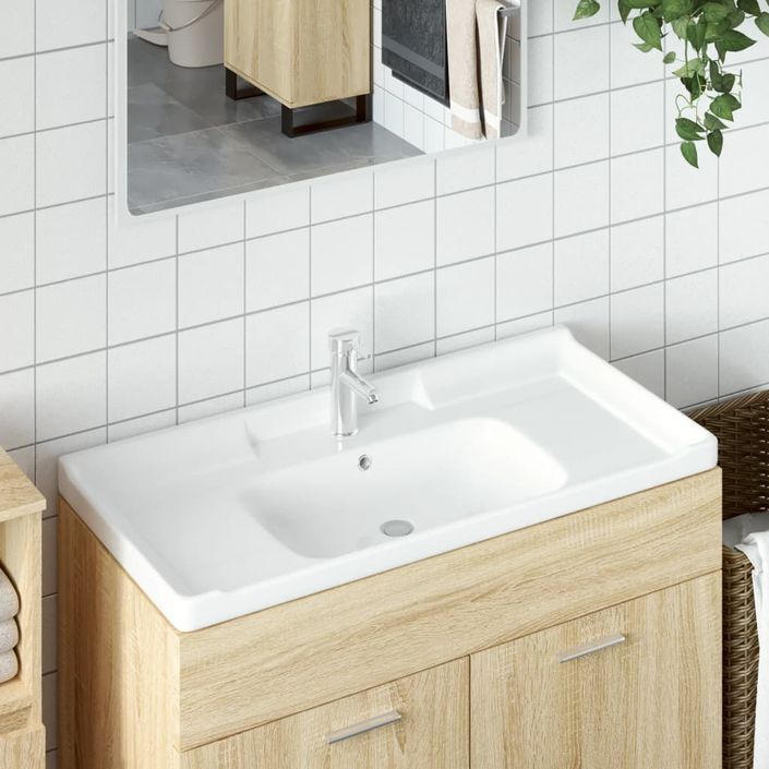 Évier salle de bain blanc 100x48x23 cm rectangulaire céramique - Photo n°1
