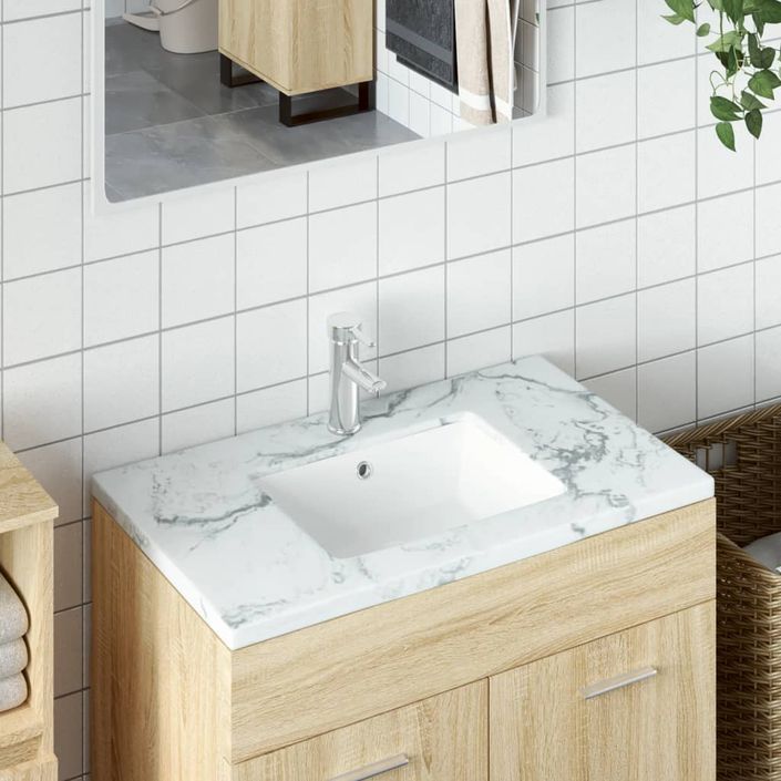 Évier salle de bain blanc 46,5x35x18 cm rectangulaire céramique - Photo n°1