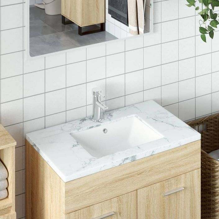 Évier salle de bain blanc rectangulaire céramique - Photo n°1
