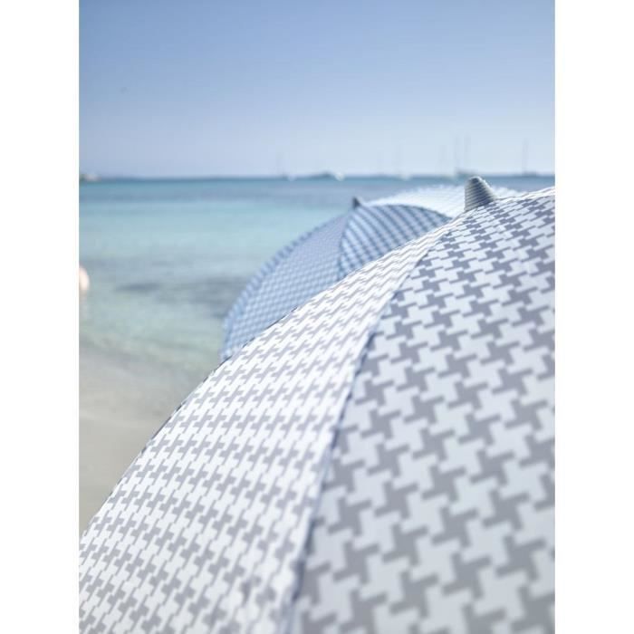 EZPELETA Parasol de plage Beach - Ø 180 cm - Vichy gris Socle non inclus - Photo n°3
