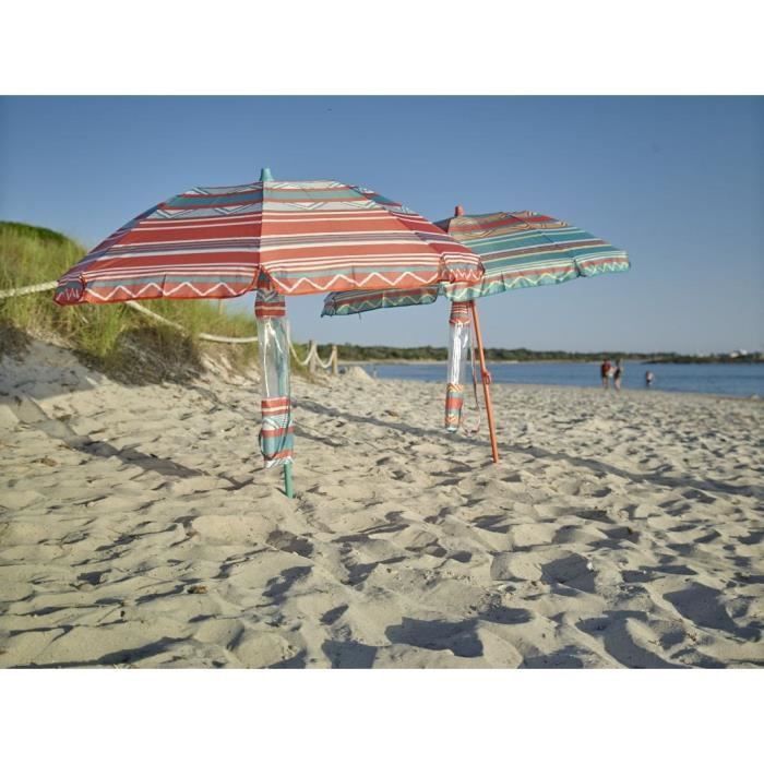 EZPELETA Parasol de plage Fold - Ø 180 cm - Rayé vert Socle non inclus - Photo n°2