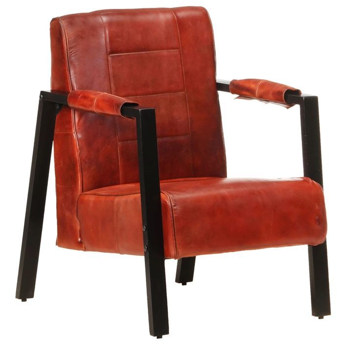 Fauteuil 60x80x87 cm Marron foncé Cuir de chèvre véritable - Photo n°1