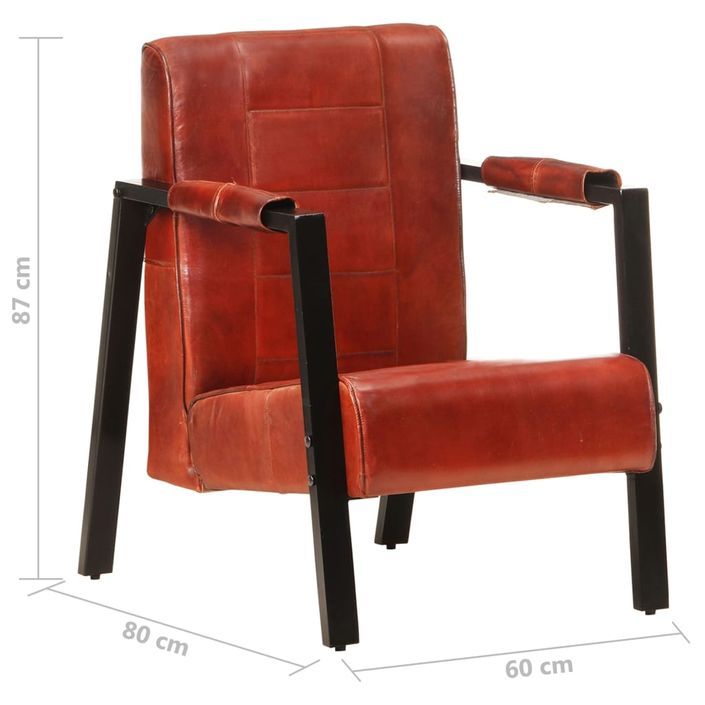 Fauteuil 60x80x87 cm Marron foncé Cuir de chèvre véritable - Photo n°7