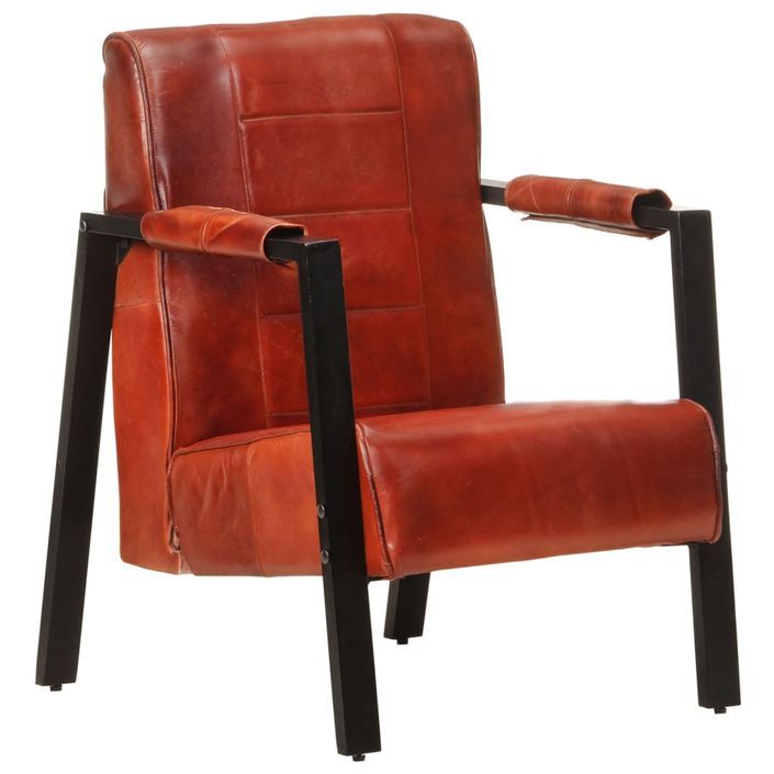 Fauteuil 60x80x87 cm Marron foncé Cuir de chèvre véritable - Photo n°10