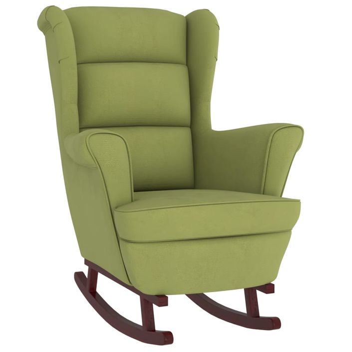 Fauteuil à bascule et pieds en bois d'hévéa Vert clair Velours - Photo n°2