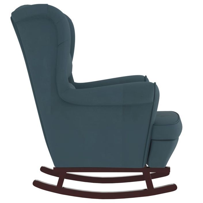 Fauteuil à bascule et pieds en bois massif d'hévéa Bleu Velours - Photo n°4