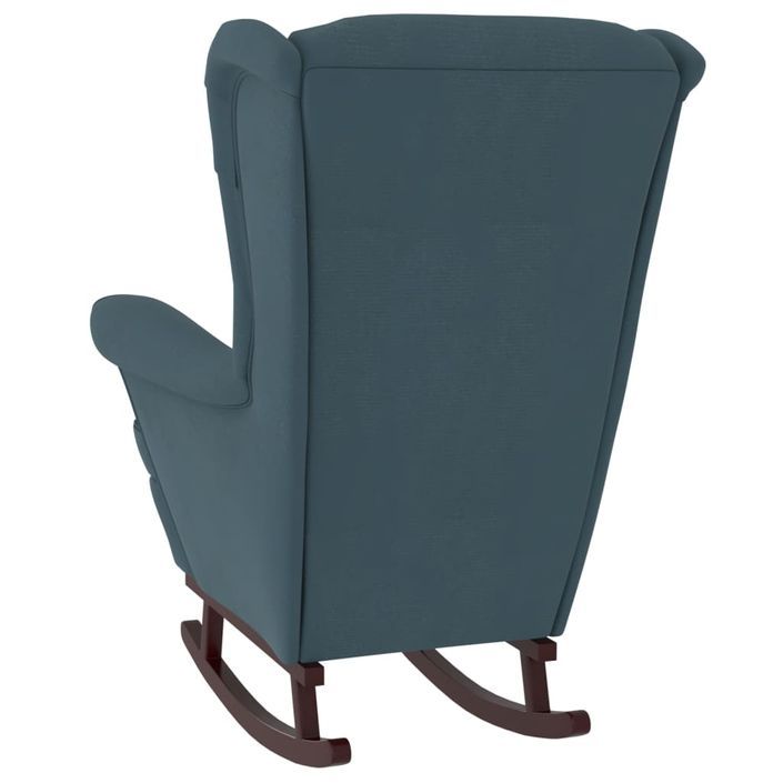 Fauteuil à bascule et pieds en bois massif d'hévéa Bleu Velours - Photo n°5