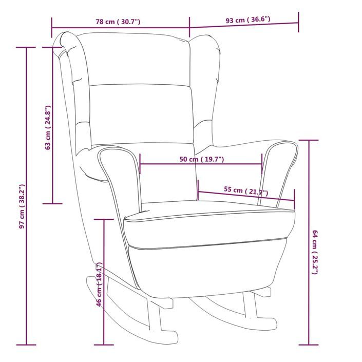 Fauteuil à bascule et pieds en bois massif d'hévéa Bleu Velours - Photo n°7