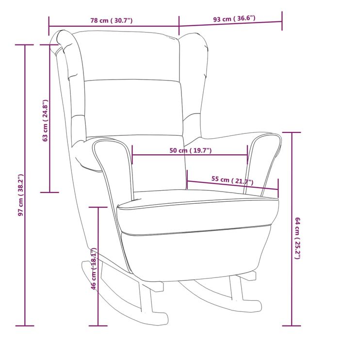 Fauteuil à bascule pieds en bois massif d'hévéa Crème Velours - Photo n°8