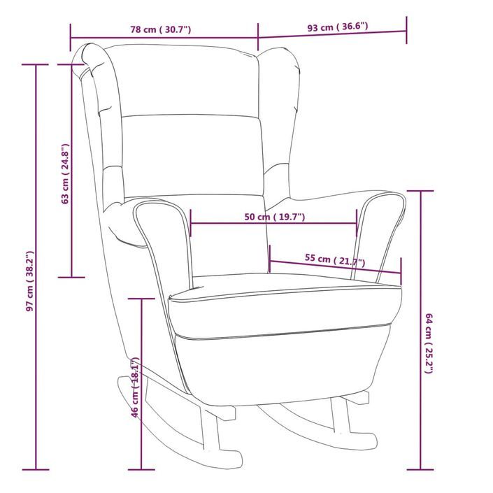 Fauteuil à bascule pieds en bois massif d'hévéa Marron Velours - Photo n°7