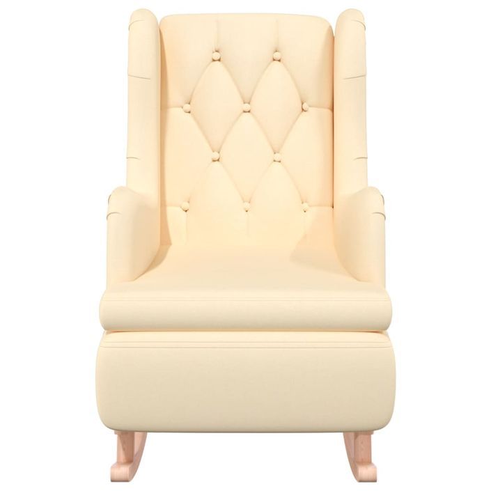 Fauteuil avec pieds à bascule en bois d'hévéa solide Crème Tissu - Photo n°3