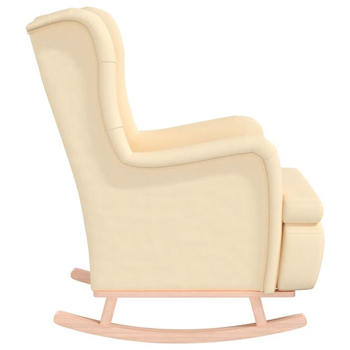 Fauteuil avec pieds à bascule en bois d'hévéa solide Crème Tissu - Photo n°4