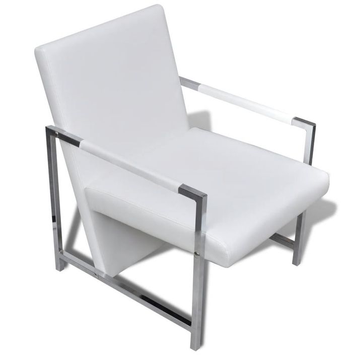 Fauteuil avec pieds chromés Blanc Similicuir - Photo n°5