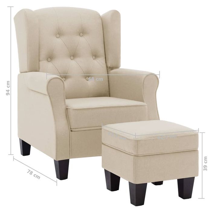 Fauteuil avec repose-pied Crème Tissu - Photo n°7