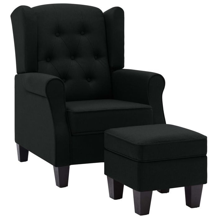 Fauteuil avec repose-pied Noir Tissu - Photo n°1