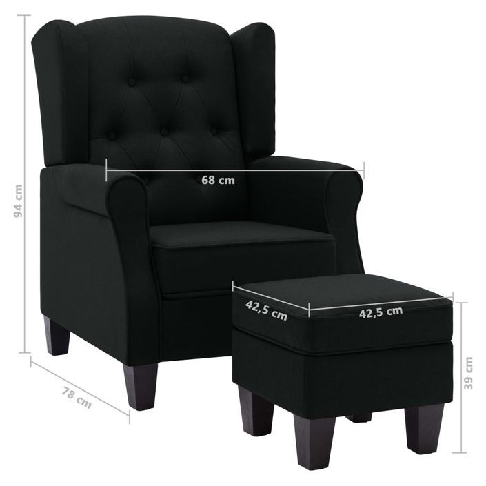 Fauteuil avec repose-pied Noir Tissu - Photo n°8