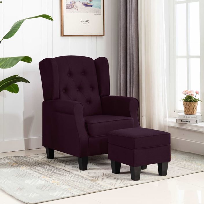 Fauteuil avec repose-pied Violet Tissu - Photo n°2