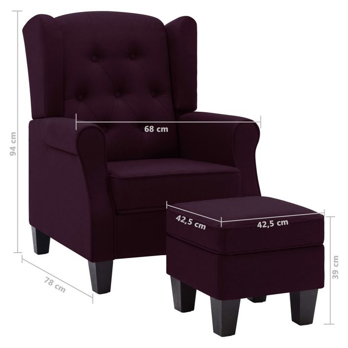 Fauteuil avec repose-pied Violet Tissu - Photo n°7