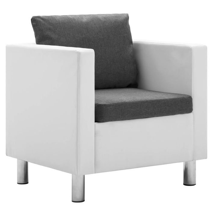 Fauteuil Blanc et gris clair Similicuir - Photo n°1