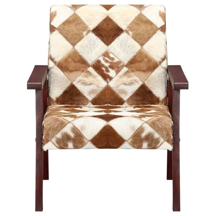 Fauteuil Blanc et marron Cuir véritable de chèvre - Photo n°2