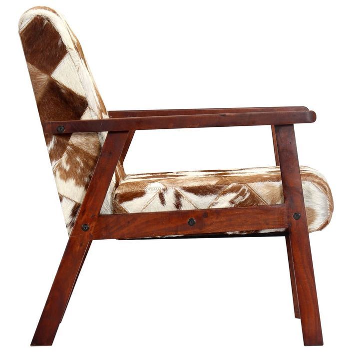 Fauteuil Blanc et marron Cuir véritable de chèvre - Photo n°4