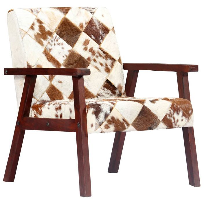 Fauteuil Blanc et marron Cuir véritable de chèvre - Photo n°9