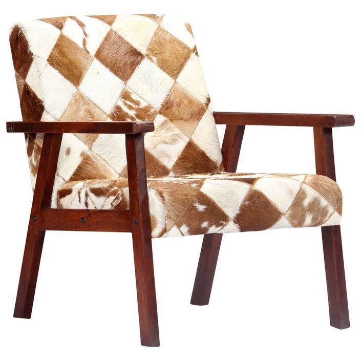 Fauteuil Blanc et marron Cuir véritable de chèvre - Photo n°10