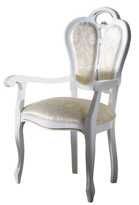Fauteuil bois laqué blanc et assise tissu beige clair Kerla - Photo n°1
