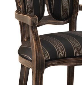 Fauteuil bois massif marron et assise tissu noir avec motifs dorés Kerla - Photo n°3