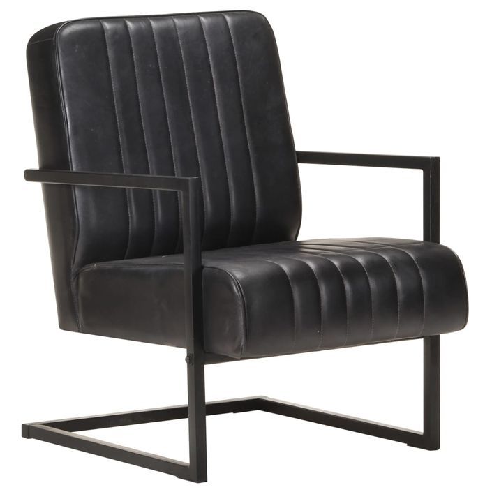 Fauteuil cantilever Noir Cuir véritable - Photo n°1