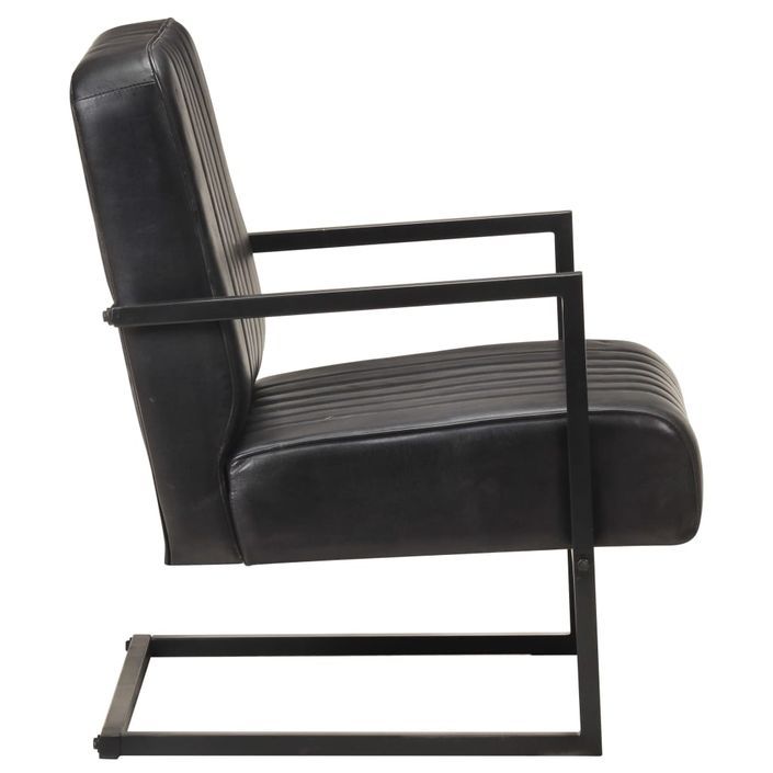 Fauteuil cantilever Noir Cuir véritable - Photo n°3