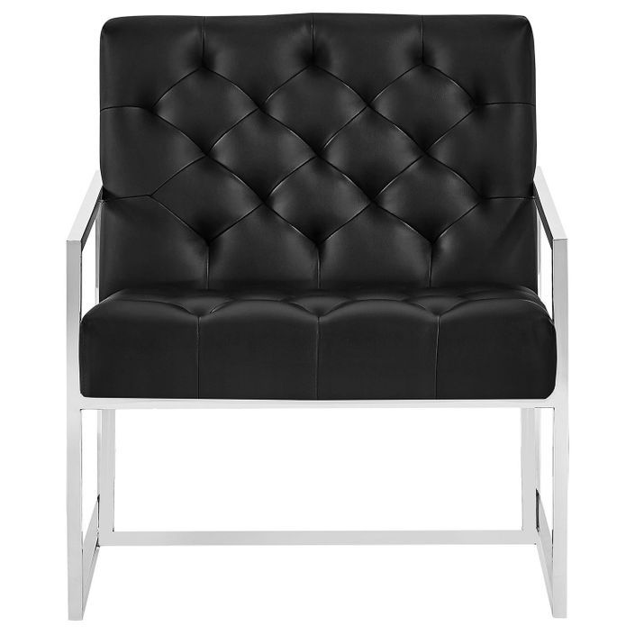 Fauteuil capitonné similicuir noir pieds métal argenté Danisse - Photo n°2