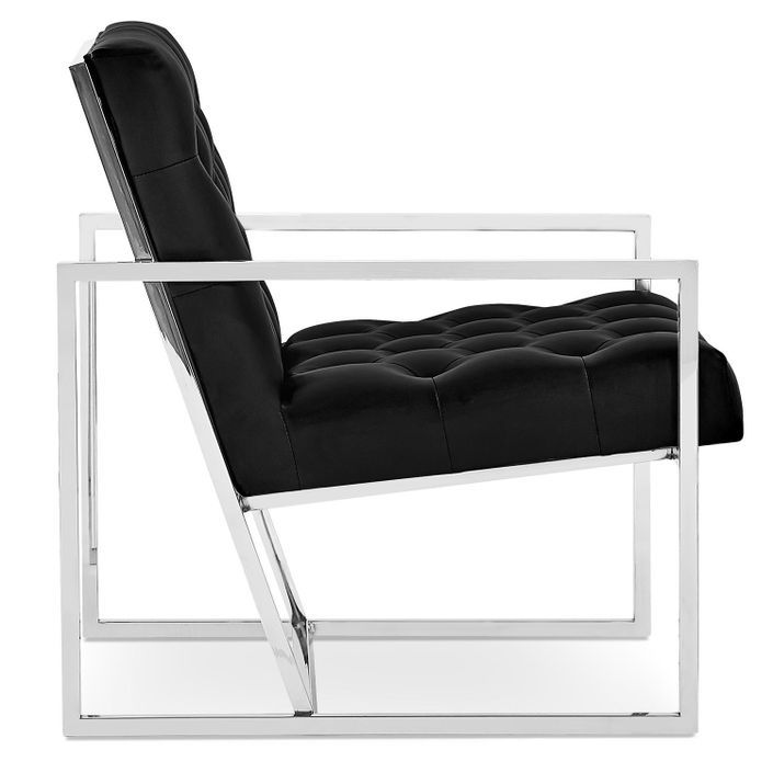 Fauteuil capitonné similicuir noir pieds métal argenté Danisse - Photo n°3