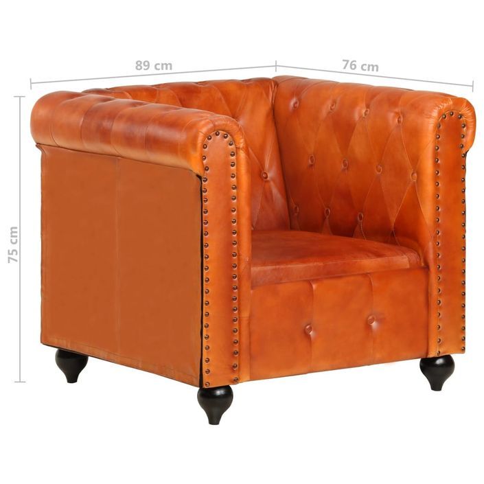 Fauteuil Chesterfield Brun roux Cuir véritable - Photo n°8