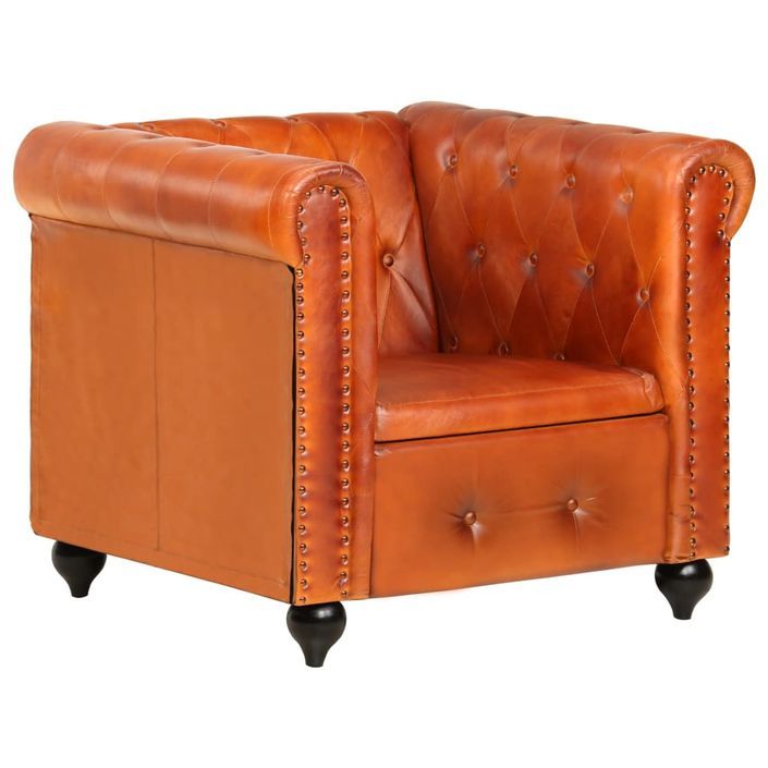 Fauteuil Chesterfield Brun roux Cuir véritable - Photo n°11