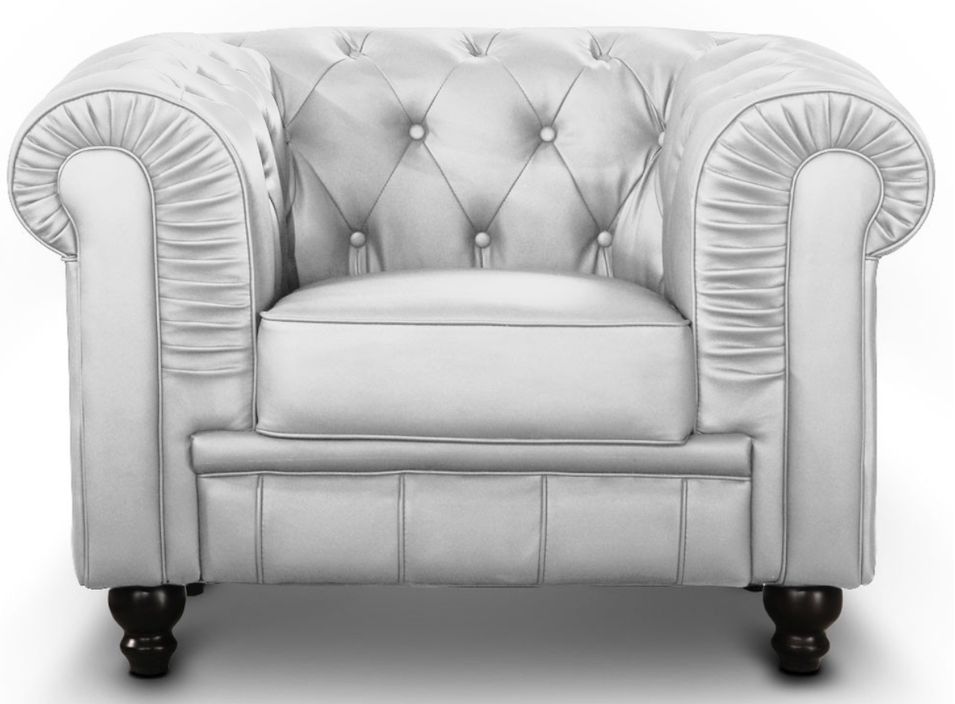 Fauteuil Chesterfield imitation cuir argent British - Photo n°1