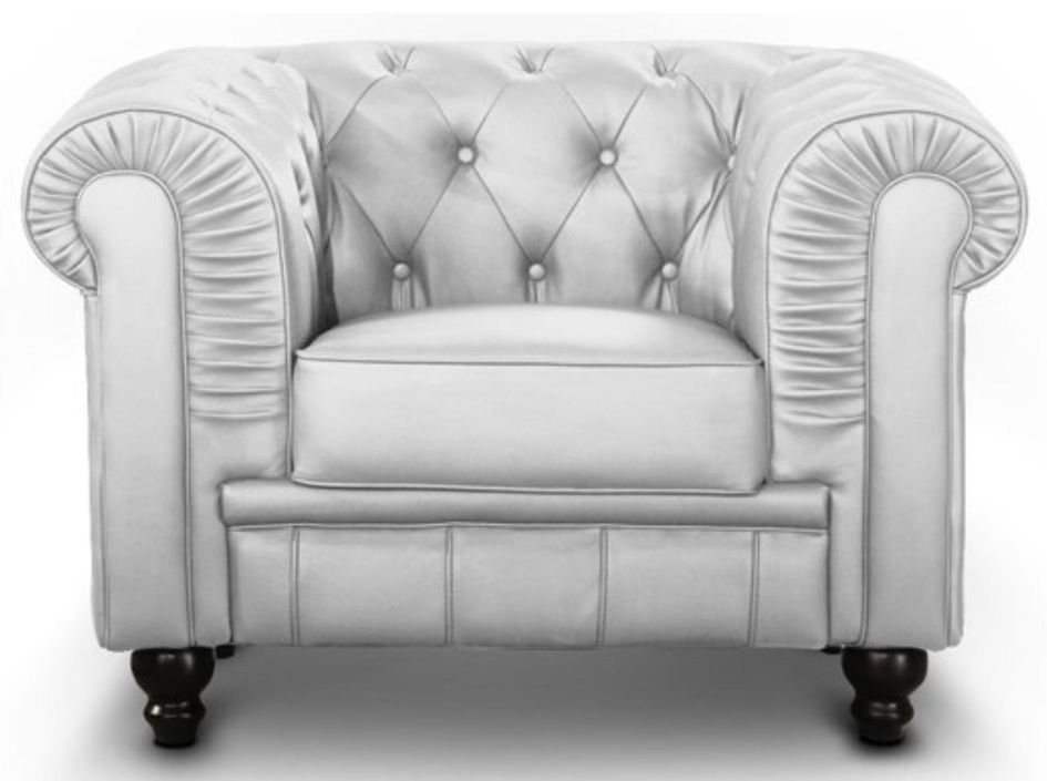 Fauteuil Chesterfield simili argent Elegance - Photo n°1