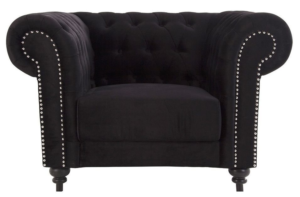 Fauteuil chesterfield tissu et pieds pin massif noir Rayo - Photo n°1