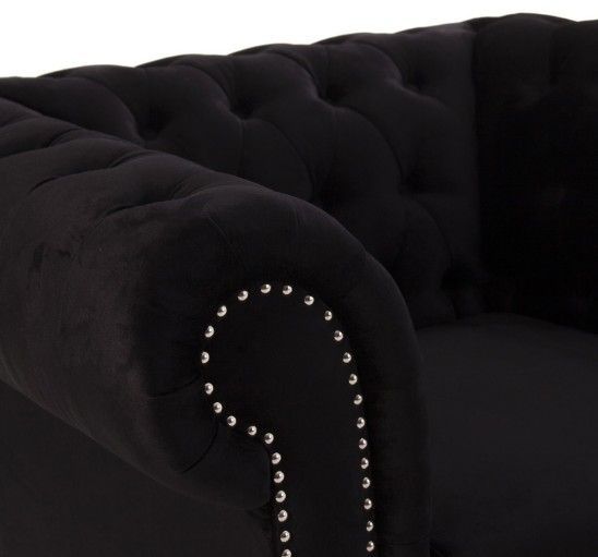 Fauteuil chesterfield tissu et pieds pin massif noir Rayo - Photo n°2
